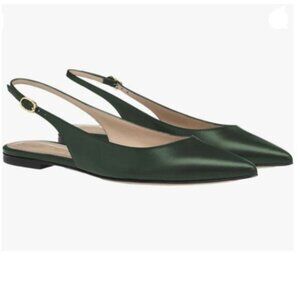 FOWT Simple Closed Pointed Toe Slingback Buckle Strap Womens Flats Mules Green